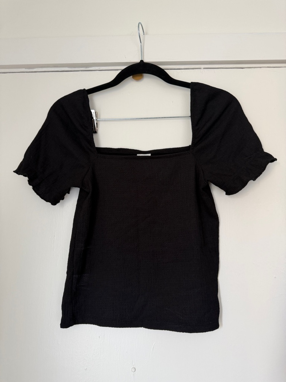 H&M Black Square Neck Puff Sleeve Top
